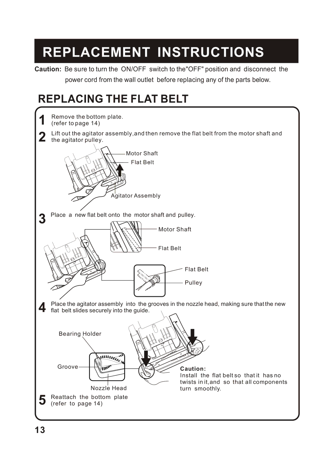 Fantom Vacuum FM741HR instruction manual Replacing the Flat Belt 