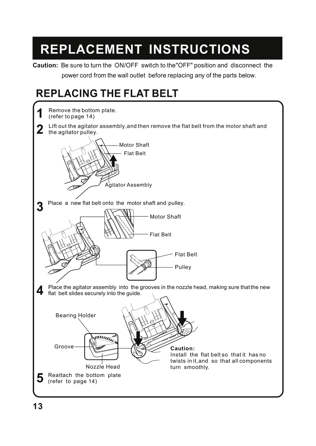 Fantom Vacuum FM741HR instruction manual Replacing The Flat Belt, Replacement Instructions 