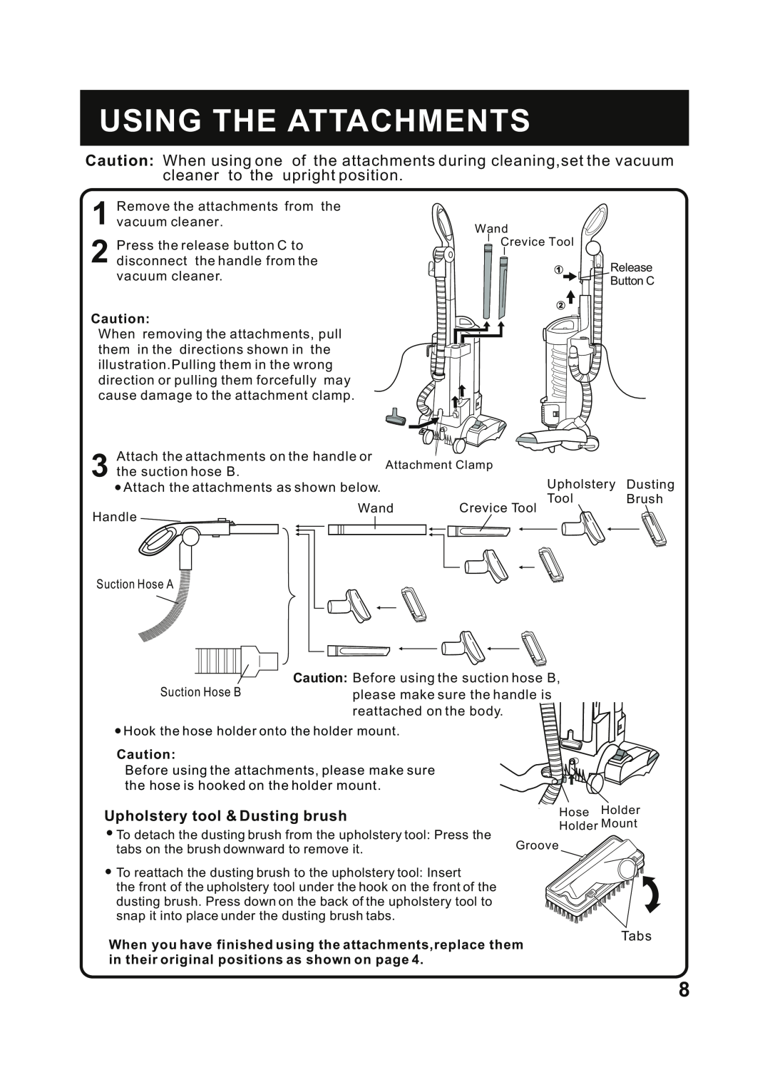 Fantom Vacuum FM741HR instruction manual Using The Attachments, Upholstery tool & Dusting brush 