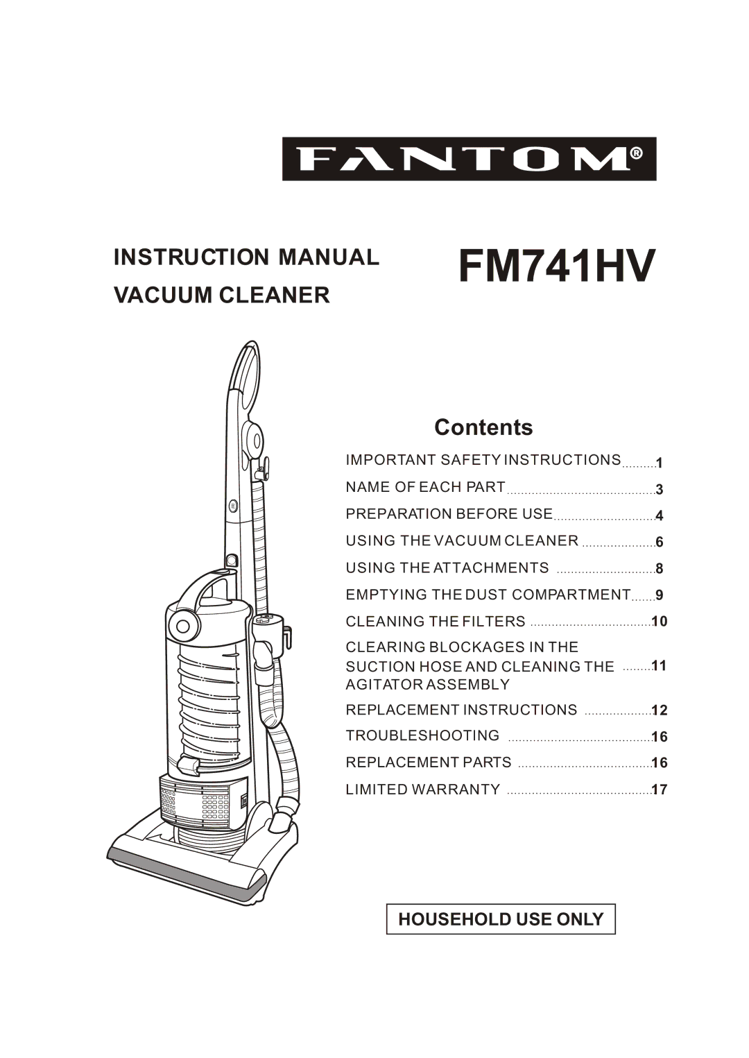 Fantom Vacuum FM741HV instruction manual 