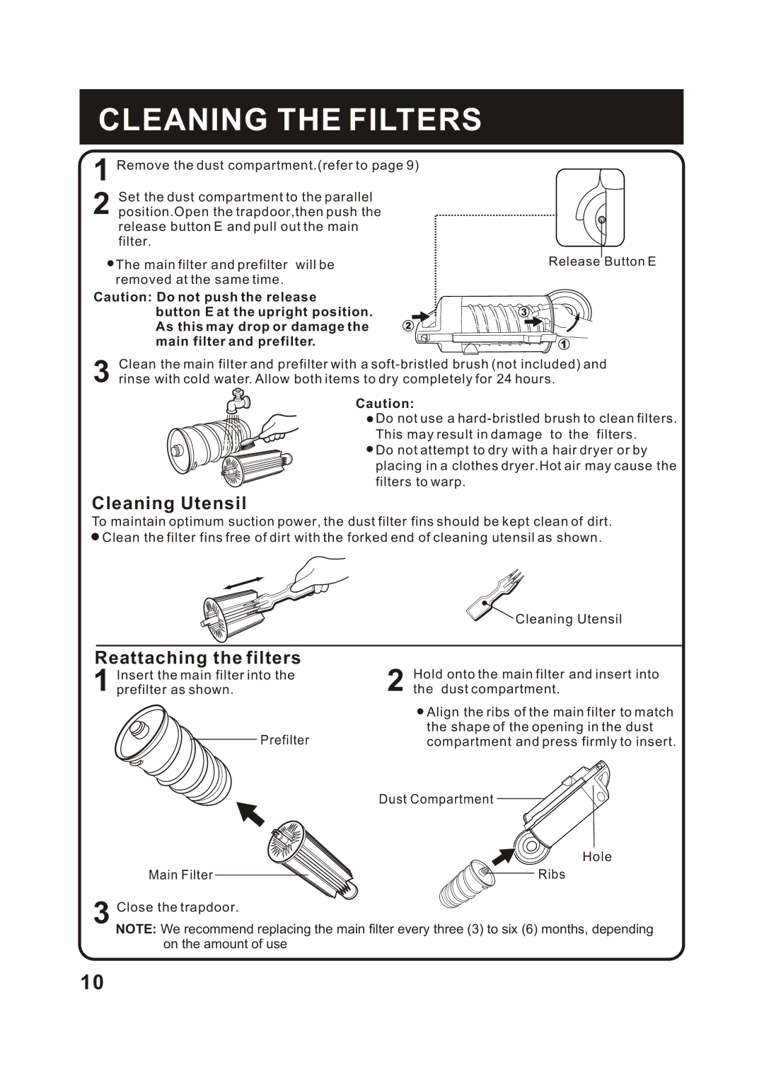 Fantom Vacuum FM741HV instruction manual Cleaning the Filters, Cleaning Utensil 