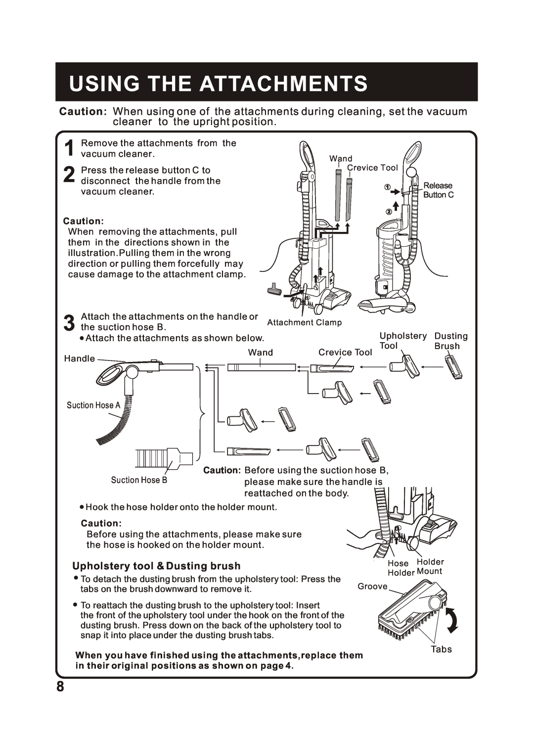 Fantom Vacuum FM741HV instruction manual Using The Attachments, Upholstery tool & Dusting brush 