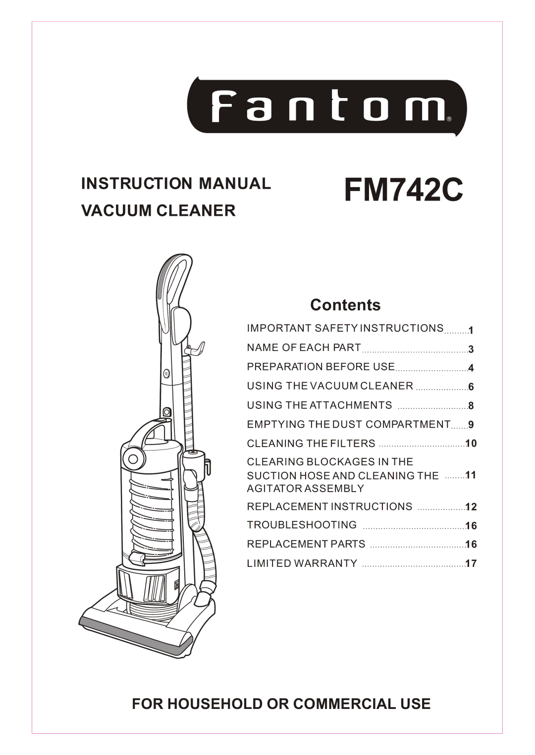 Fantom Vacuum FM742C instruction manual 