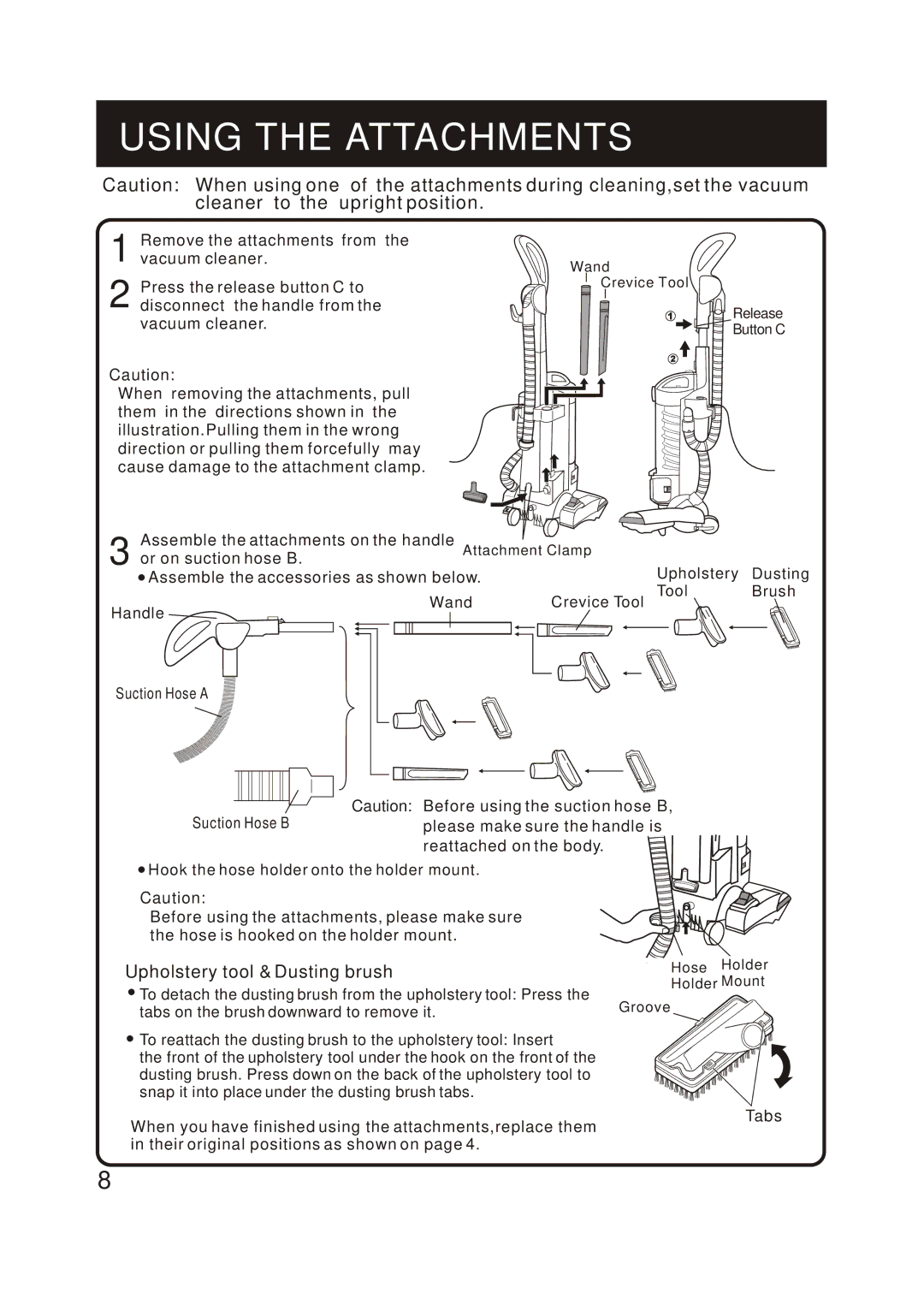 Fantom Vacuum FM742CS instruction manual Using the Attachments, Upholstery tool & Dusting brush 