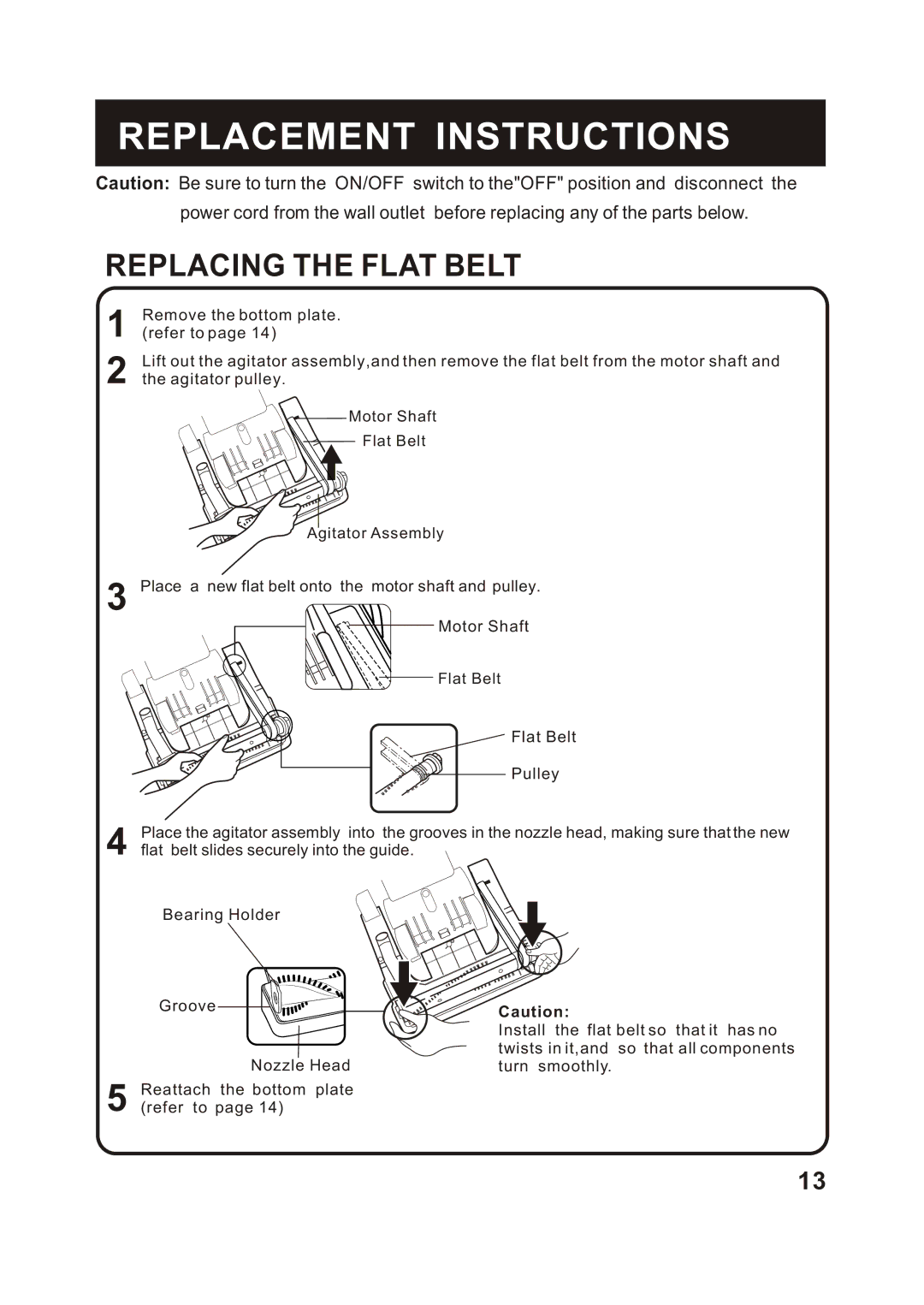 Fantom Vacuum FM742CS instruction manual Replacing the Flat Belt 