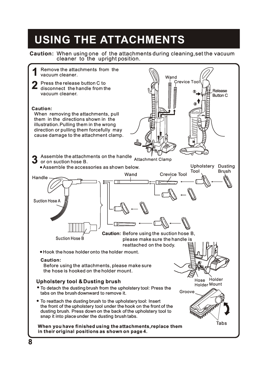 Fantom Vacuum FM742CS instruction manual Using The Attachments, Upholstery tool & Dusting brush 