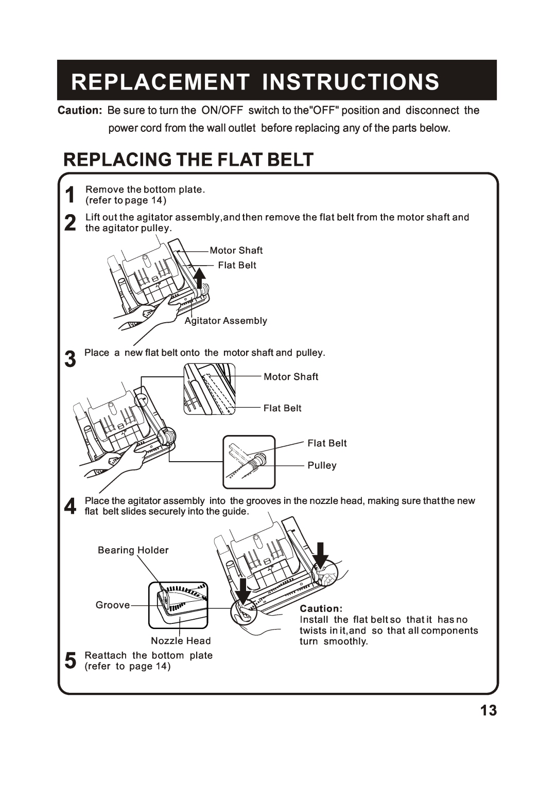 Fantom Vacuum FM742CS instruction manual Replacing The Flat Belt, Replacement Instructions 