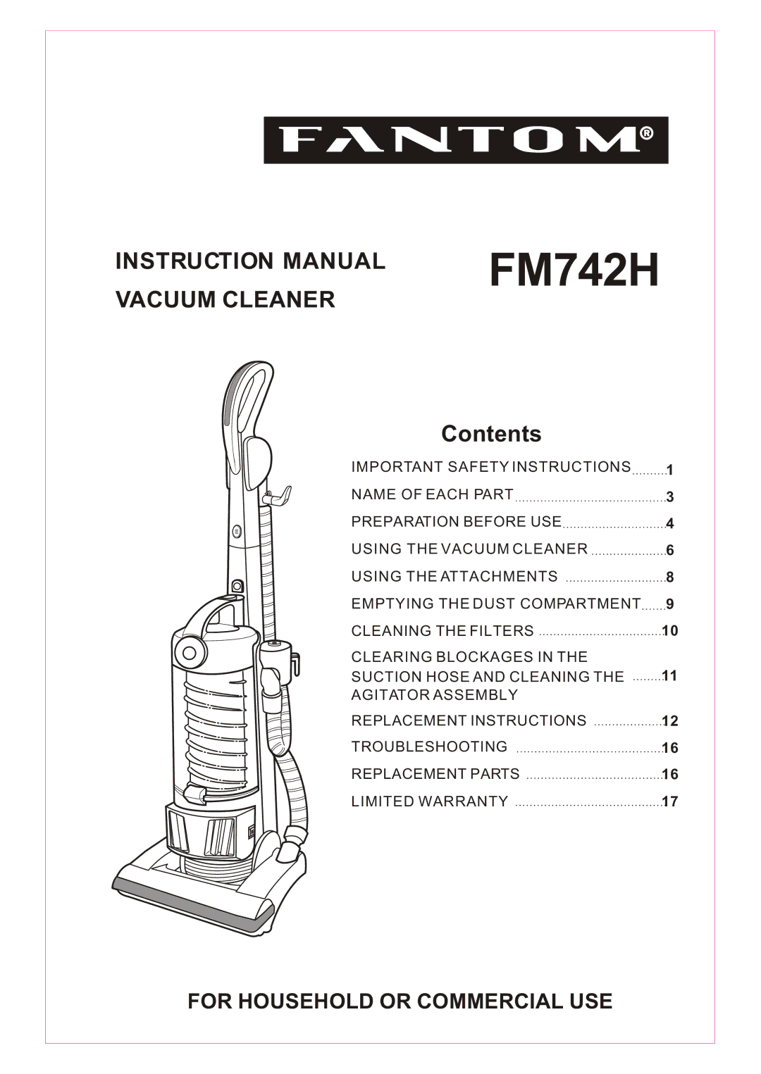 Fantom Vacuum FM742H instruction manual 