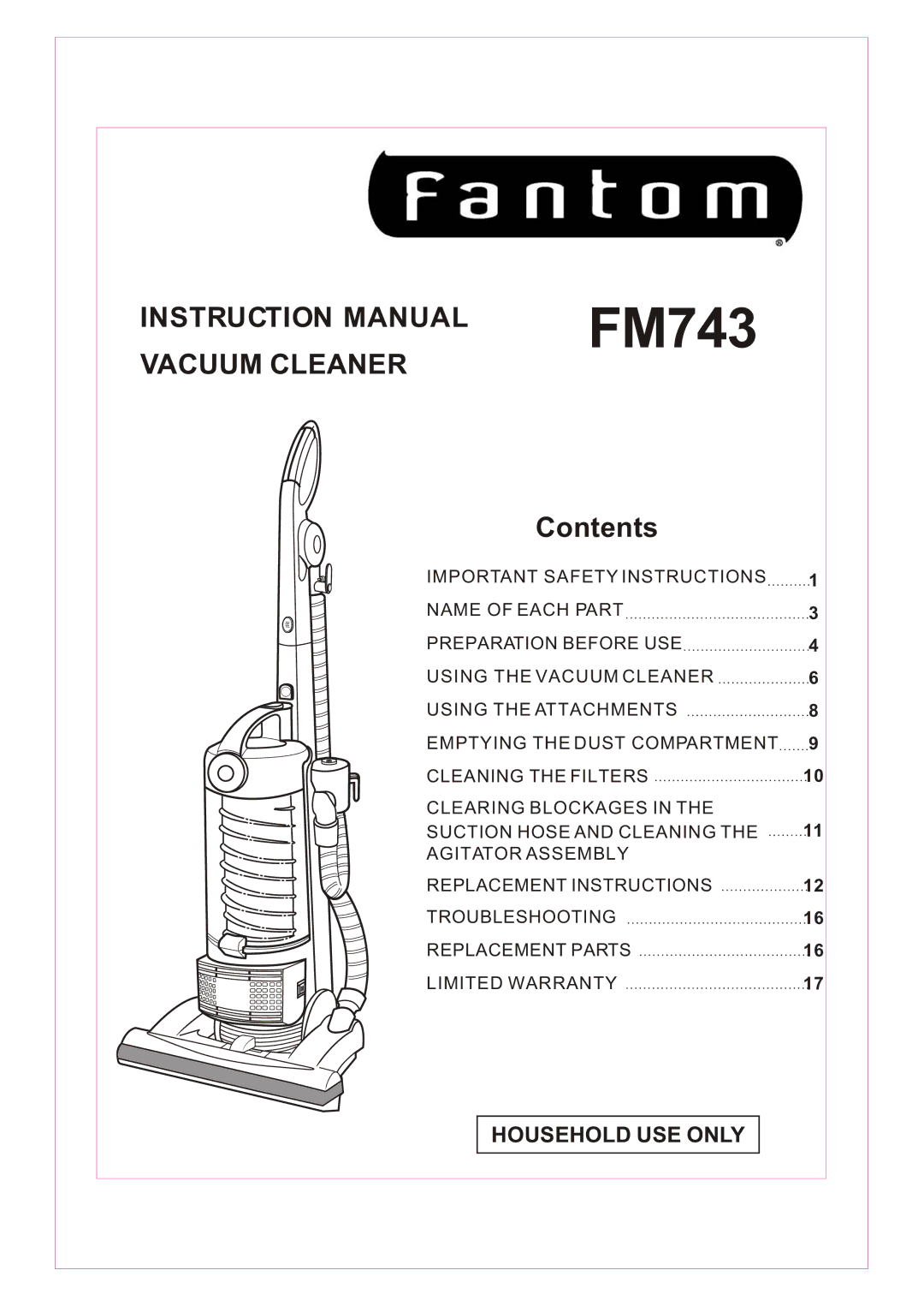 Fantom Vacuum FM743 instruction manual 