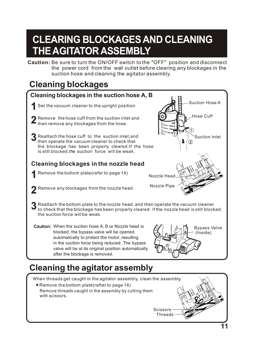 Fantom Vacuum FM743H instruction manual Clearing Blockages and Cleaning the Agitator Assembly 