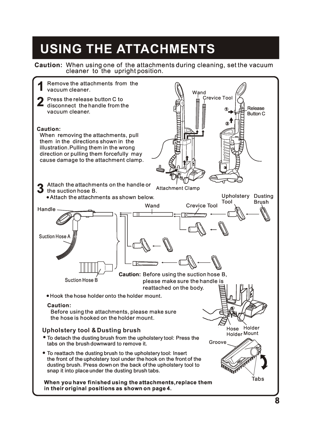 Fantom Vacuum FM743H instruction manual Using The Attachments, Upholstery tool & Dusting brush 
