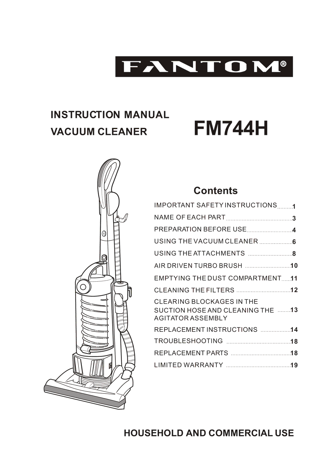 Fantom Vacuum FM744H instruction manual 