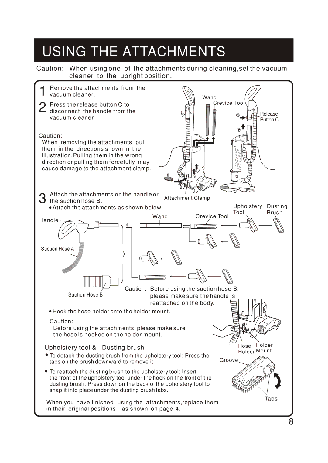 Fantom Vacuum FM744H instruction manual Using the Attachments, Upholstery tool & Dusting brush 