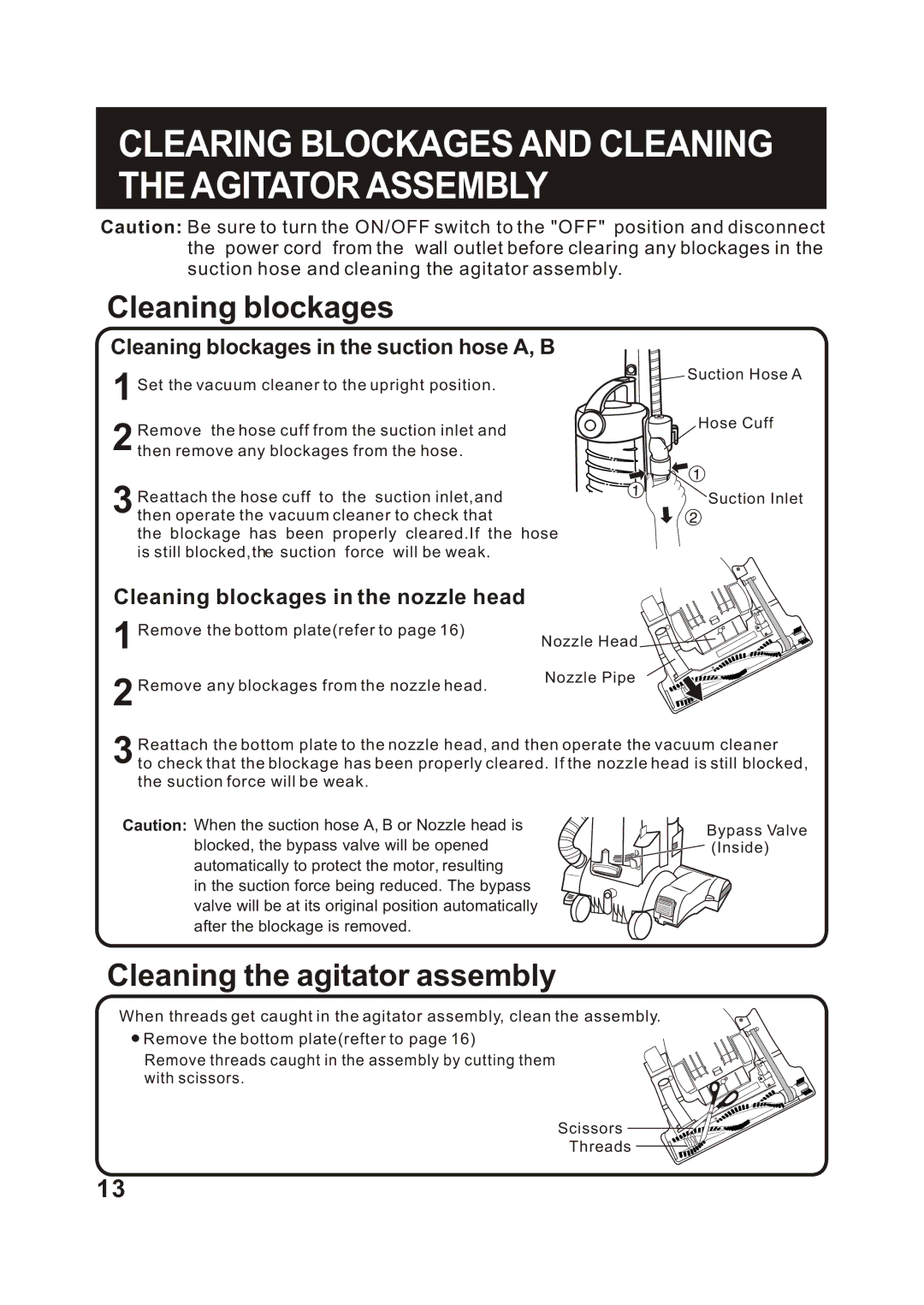 Fantom Vacuum FM744H instruction manual Clearing Blockages and Cleaning the Agitator Assembly 