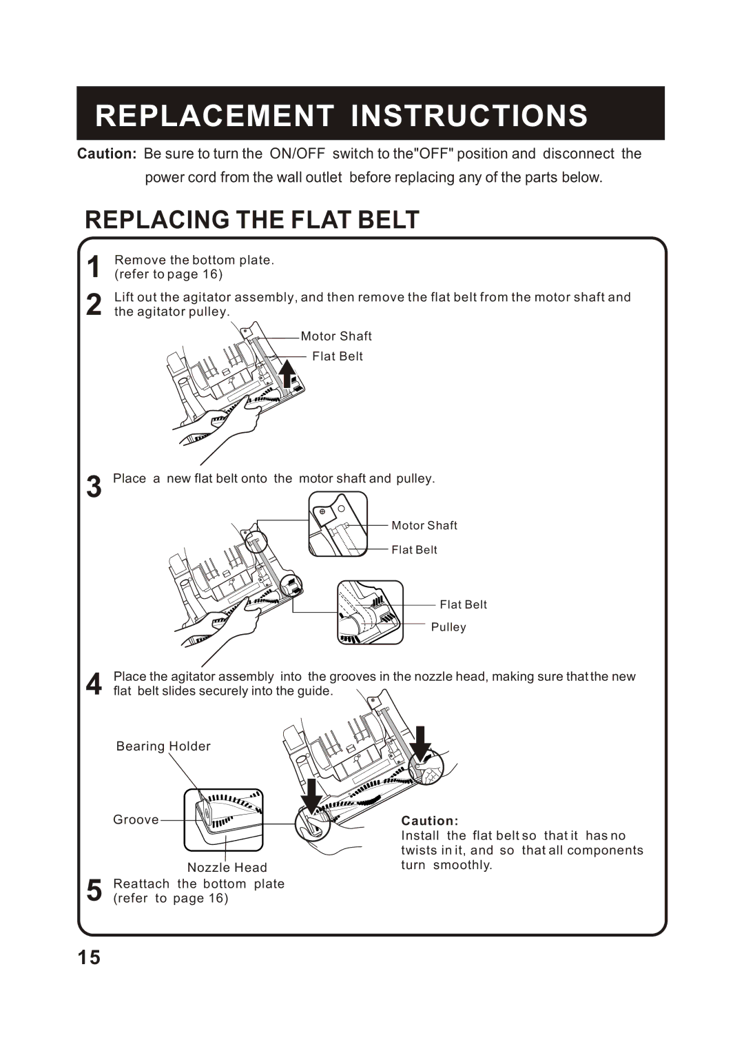 Fantom Vacuum FM744H instruction manual Replacing the Flat Belt 