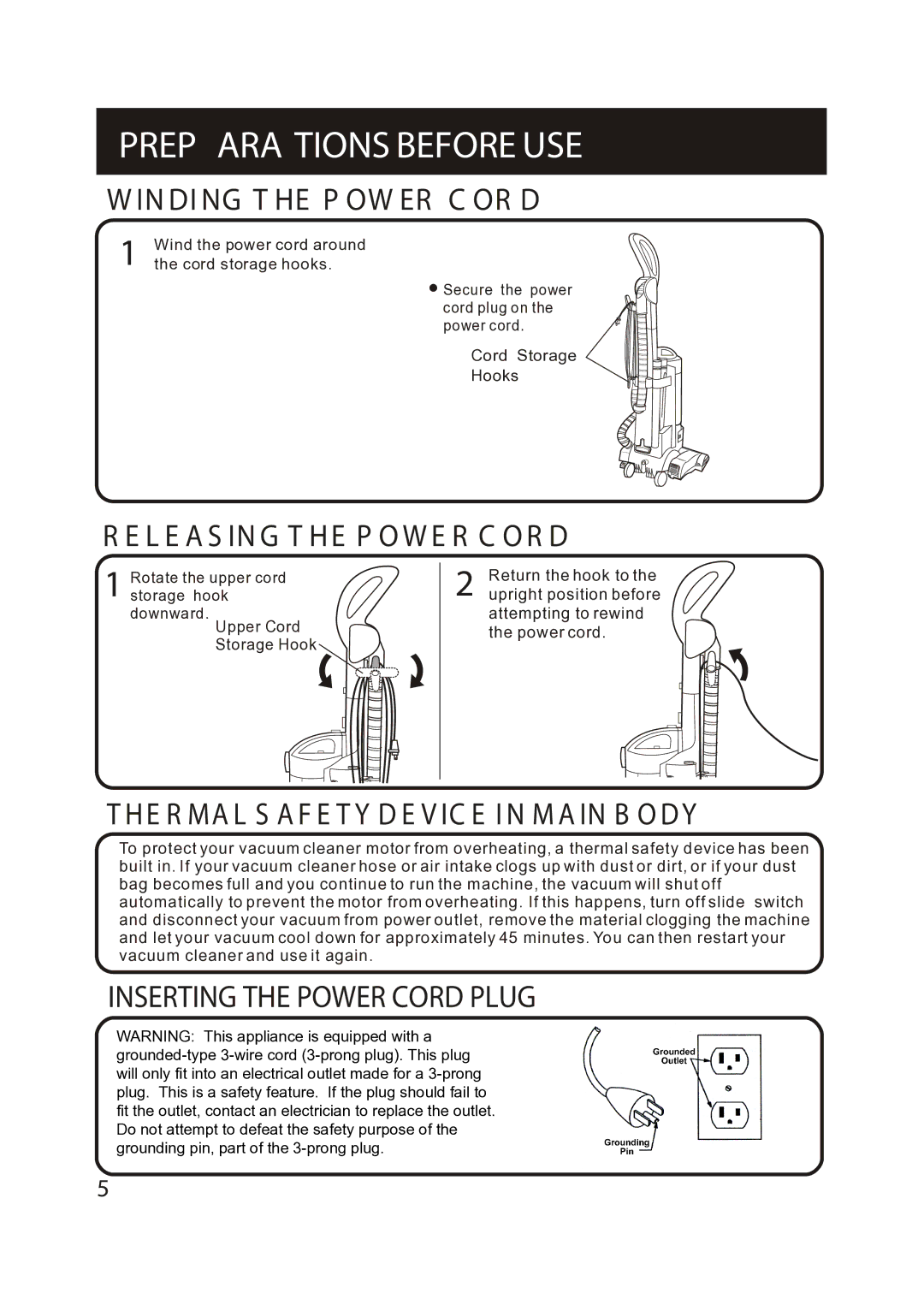 Fantom Vacuum FM744H Prep ARA Tions Before USE, DI NG T HE P OW ER C or D, L E a S in G T HE P OW E R C or D 