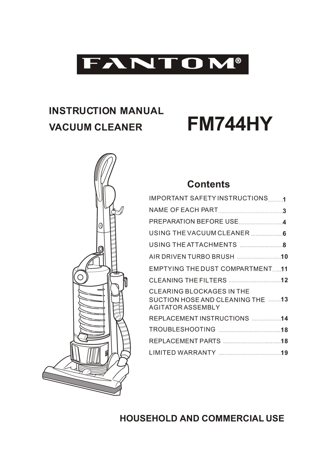 Fantom Vacuum FM744HY instruction manual 