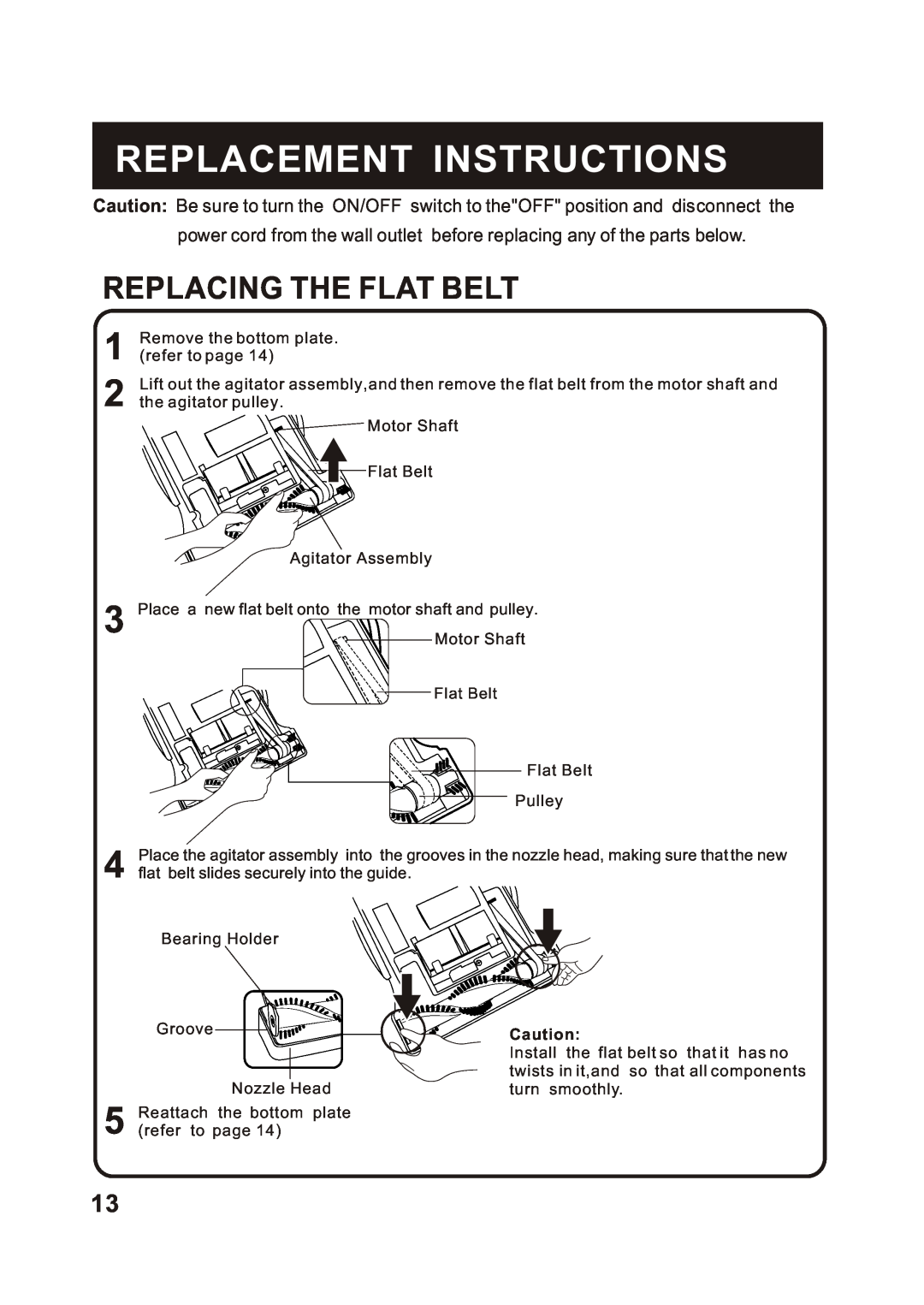 Fantom Vacuum FM760 instruction manual Replacing The Flat Belt, Replacement Instructions 