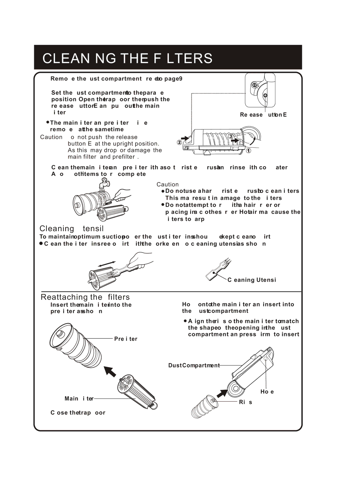 Fantom Vacuum FM760K instruction manual Cleaning the Filters, Cleaning Utensil 