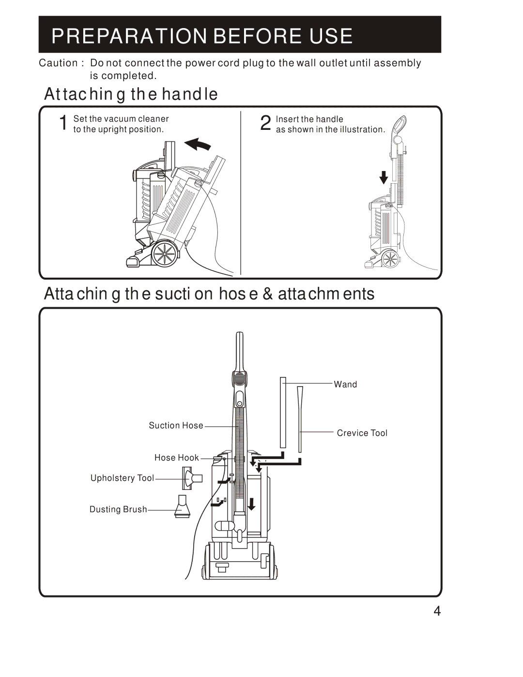 Fantom Vacuum FM760K instruction manual Preparation Before USE, Attaching the handle 