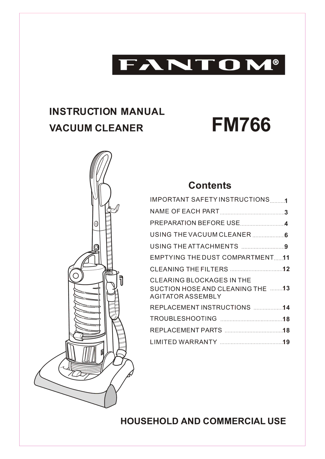 Fantom Vacuum FM766 instruction manual 