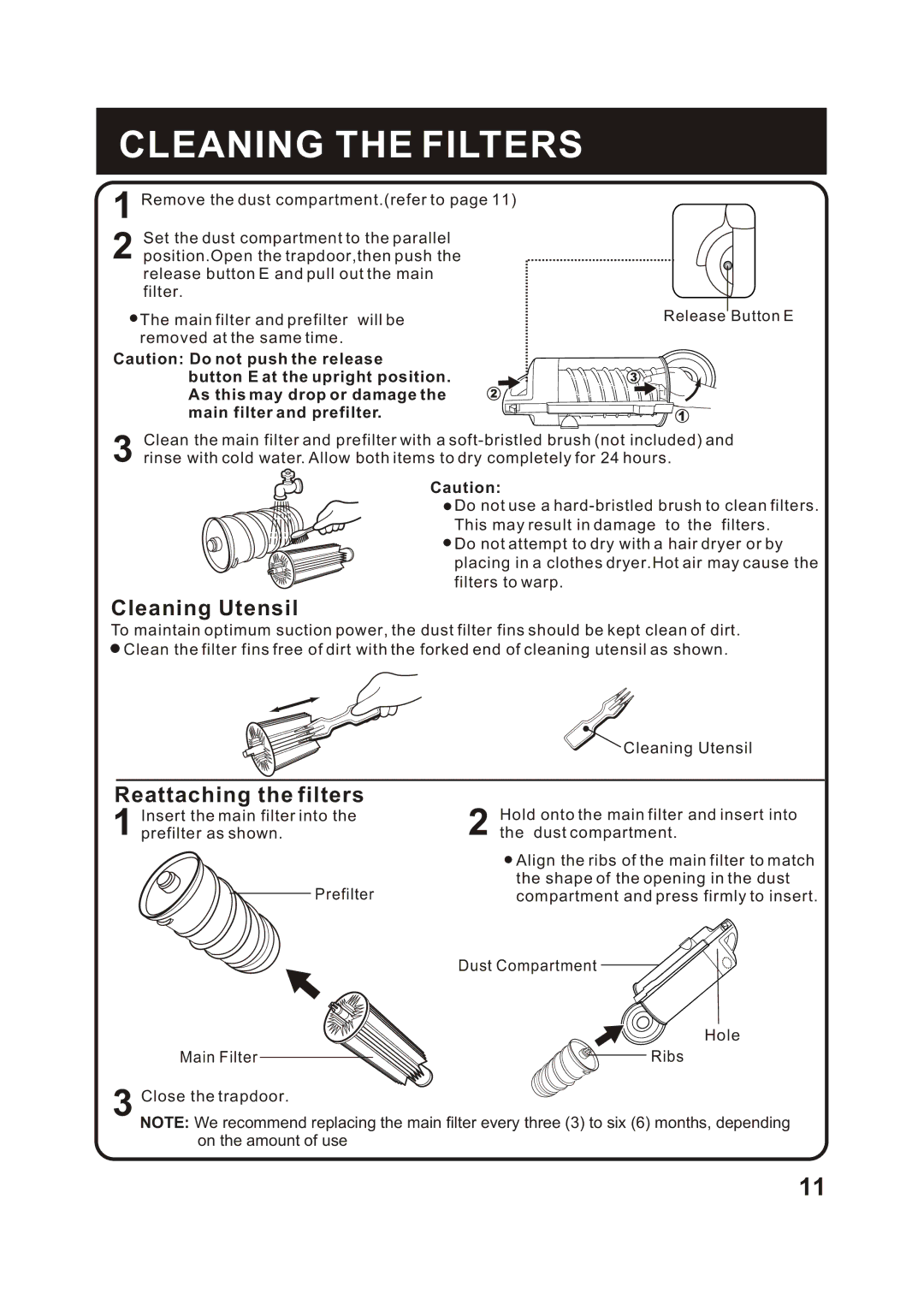 Fantom Vacuum FM766HP, FM766HO, FM766HG instruction manual Cleaning the Filters, Cleaning Utensil 