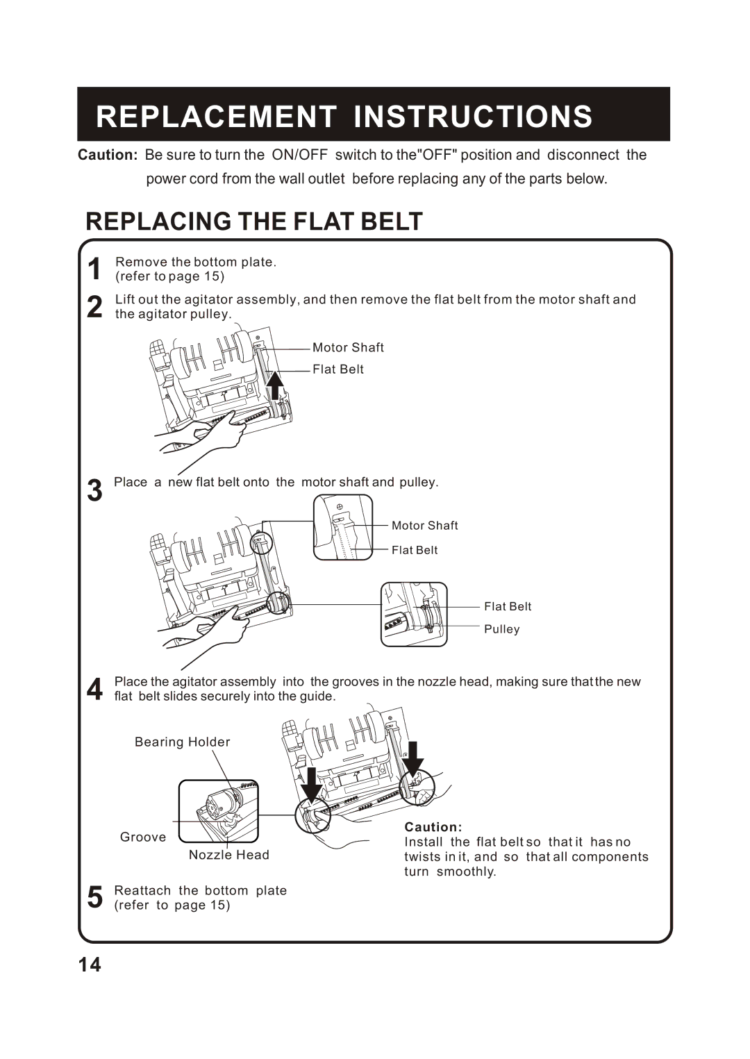 Fantom Vacuum FM766HP, FM766HO, FM766HG instruction manual Replacing the Flat Belt 