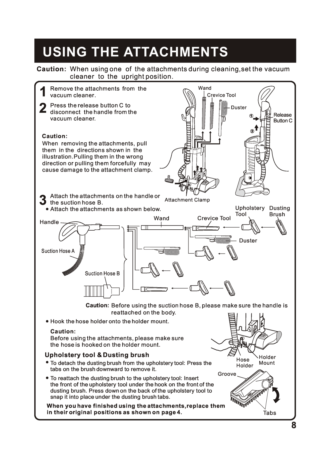 Fantom Vacuum FM766HP, FM766HO, FM766HG instruction manual Using The Attachments, Upholstery tool & Dusting brush 