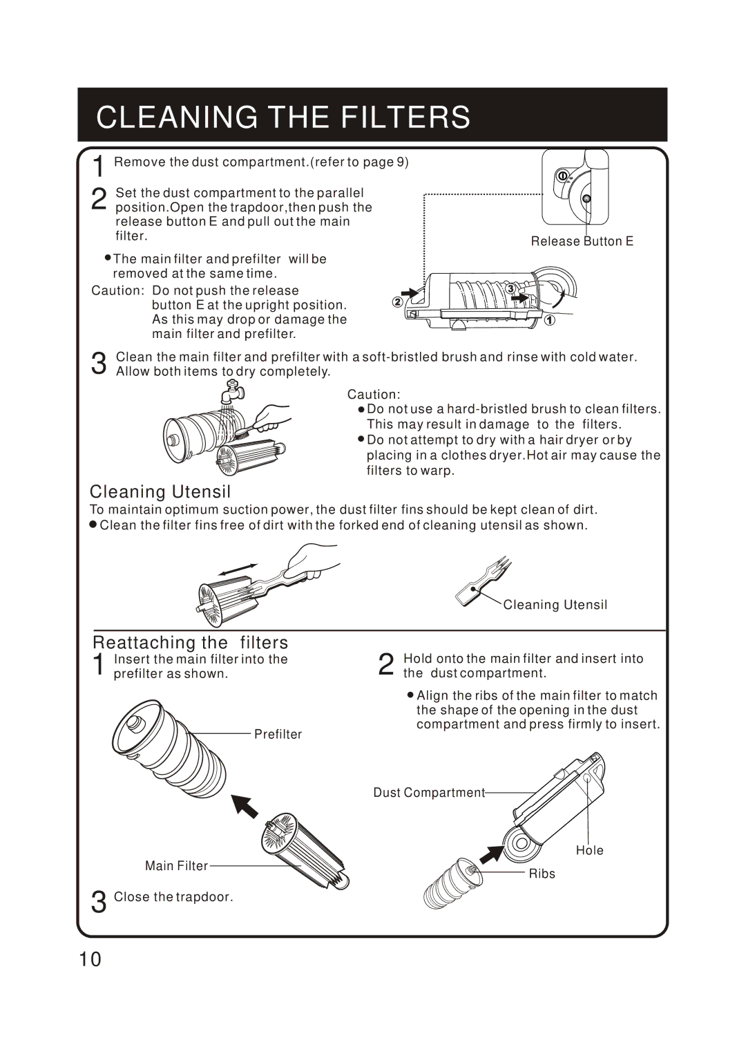 Fantom Vacuum FM780 instruction manual Cleaning the Filters, Cleaning Utensil 