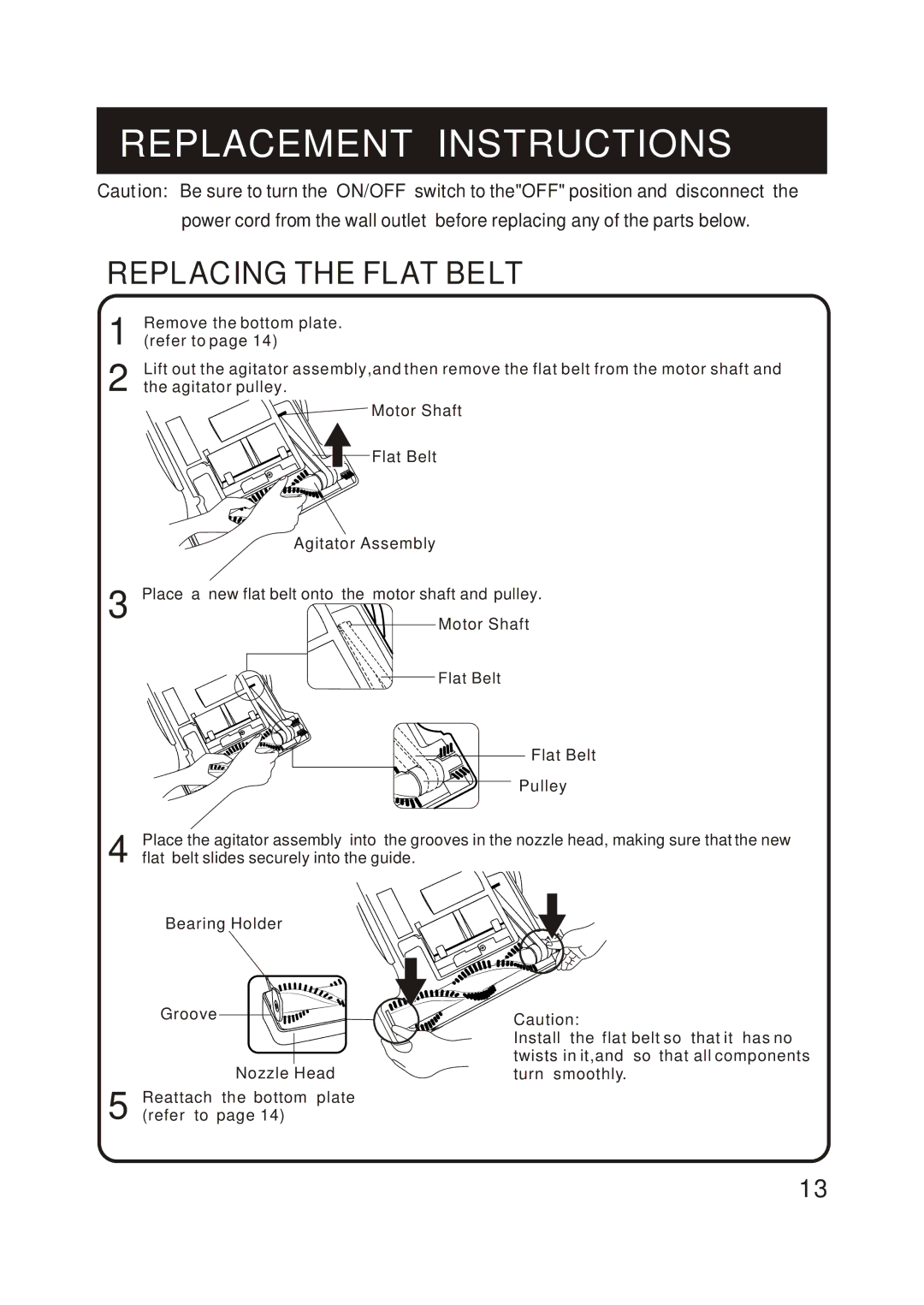 Fantom Vacuum FM780 instruction manual Replacing the Flat Belt 