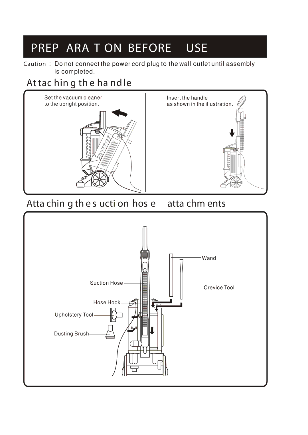 Fantom Vacuum FM780 instruction manual Preparation Before USE, Attaching the handle 