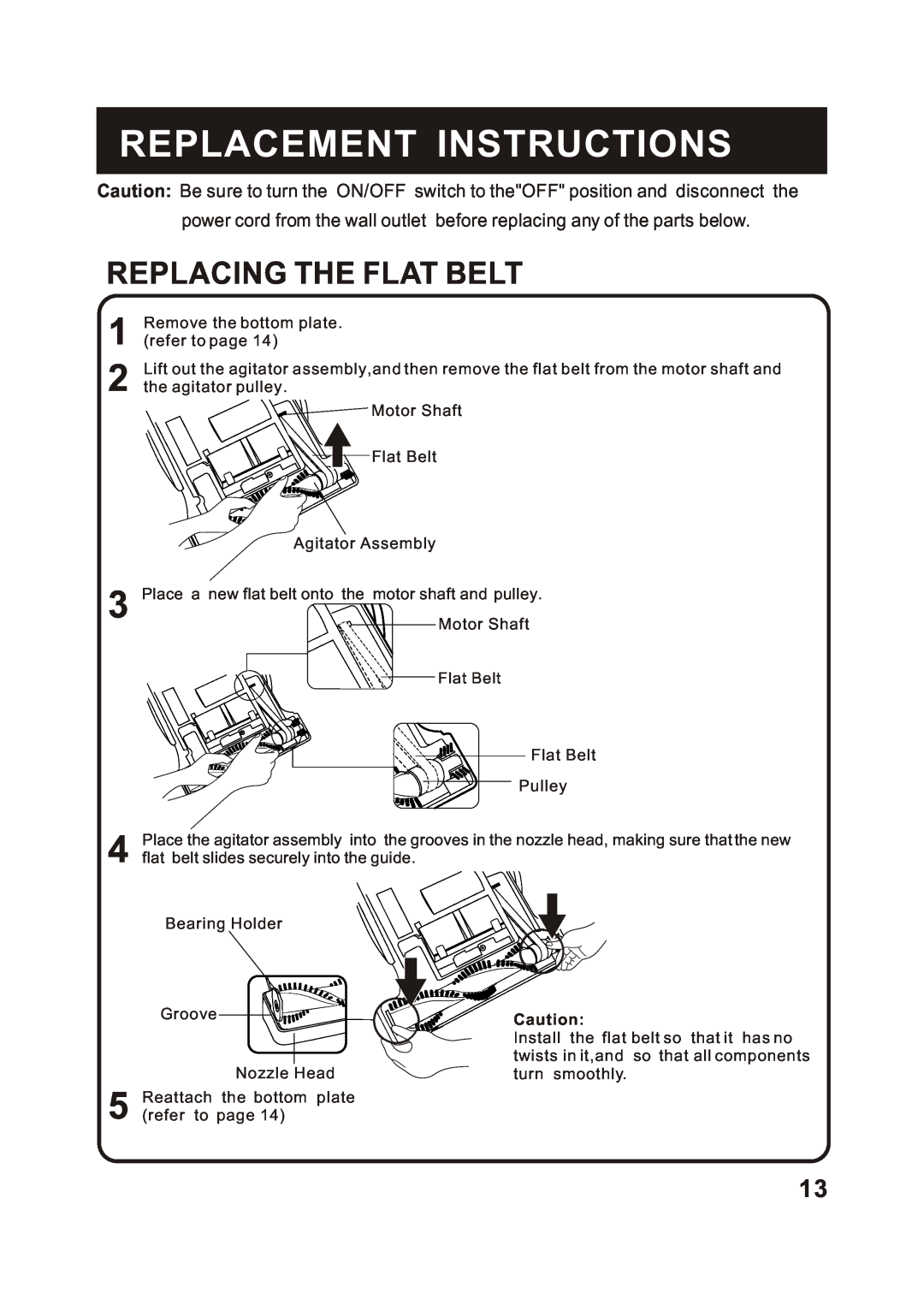 Fantom Vacuum FM780 instruction manual Replacing The Flat Belt, Replacement Instructions 