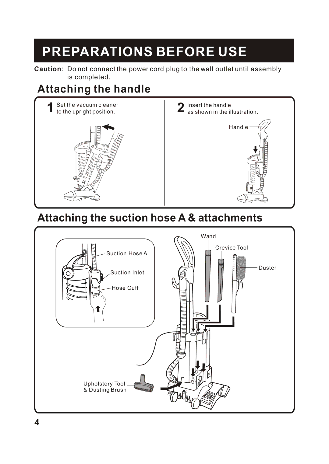 Fantom Vacuum FM788HC, FM788HG, FM788HB instruction manual Preparations Before USE, Attaching the handle 