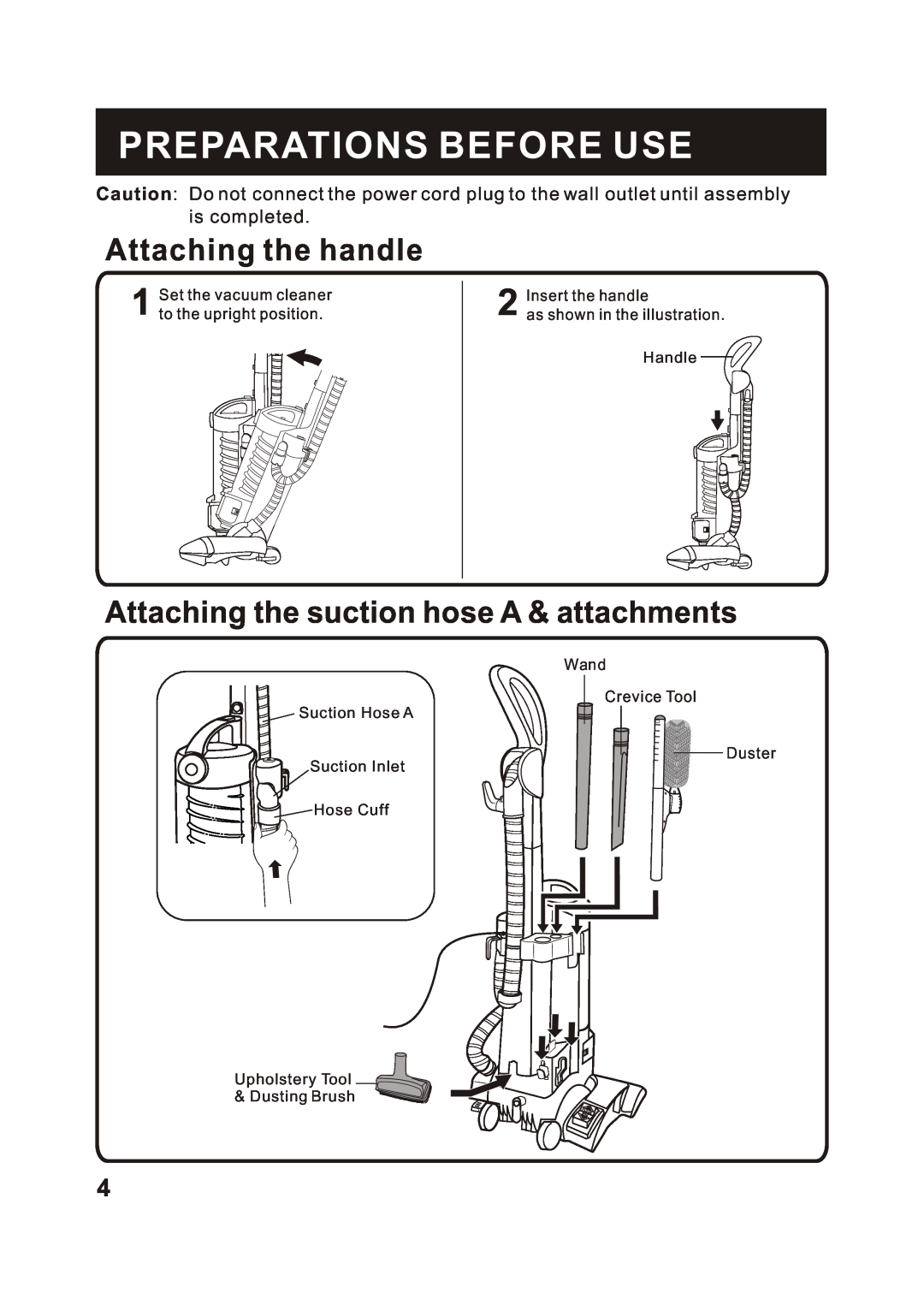 Fantom Vacuum FM788HC Preparations Before Use, Attaching the handle, Attaching the suction hose A & attachments, Floor Ugr 
