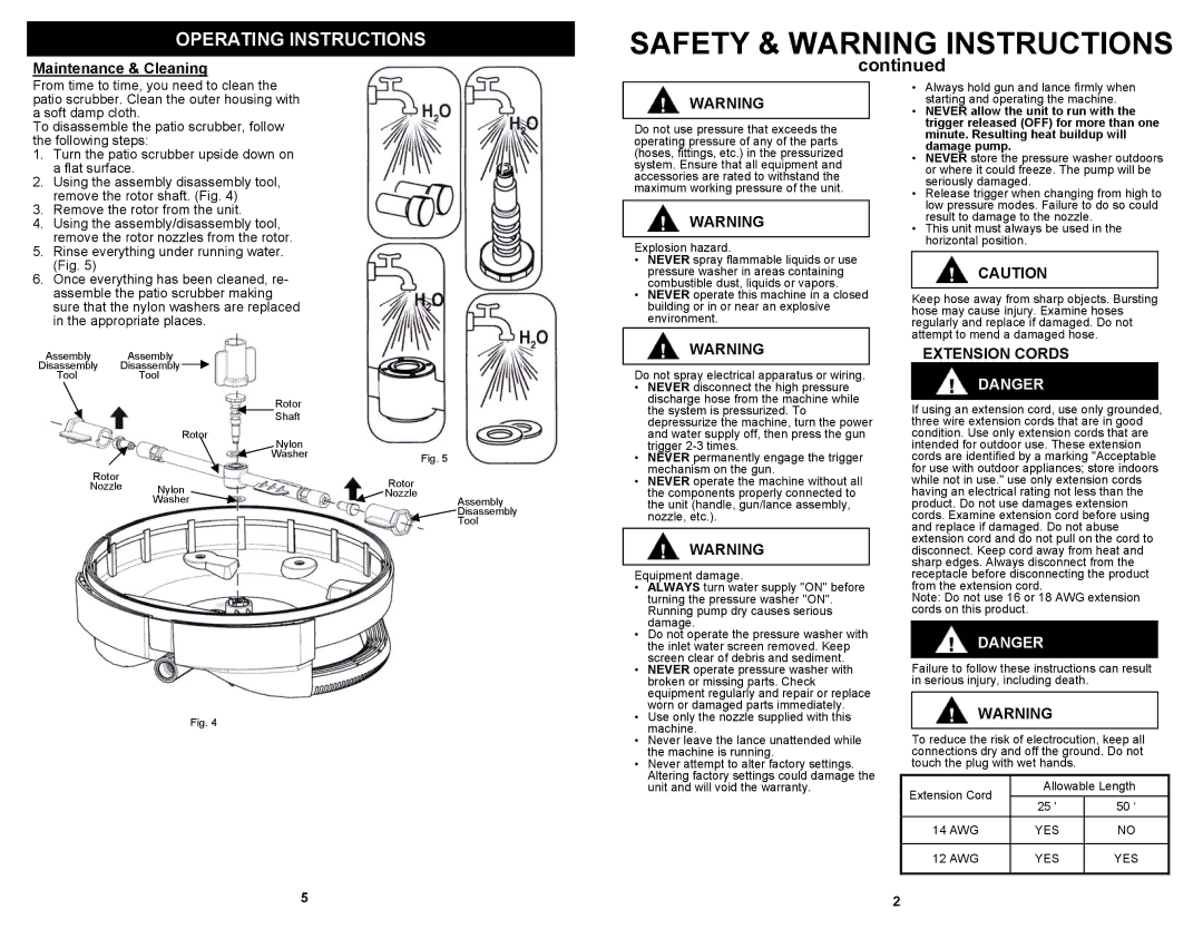 Fantom Vacuum PS46H owner manual Maintenance & Cleaning, Extension Cords 