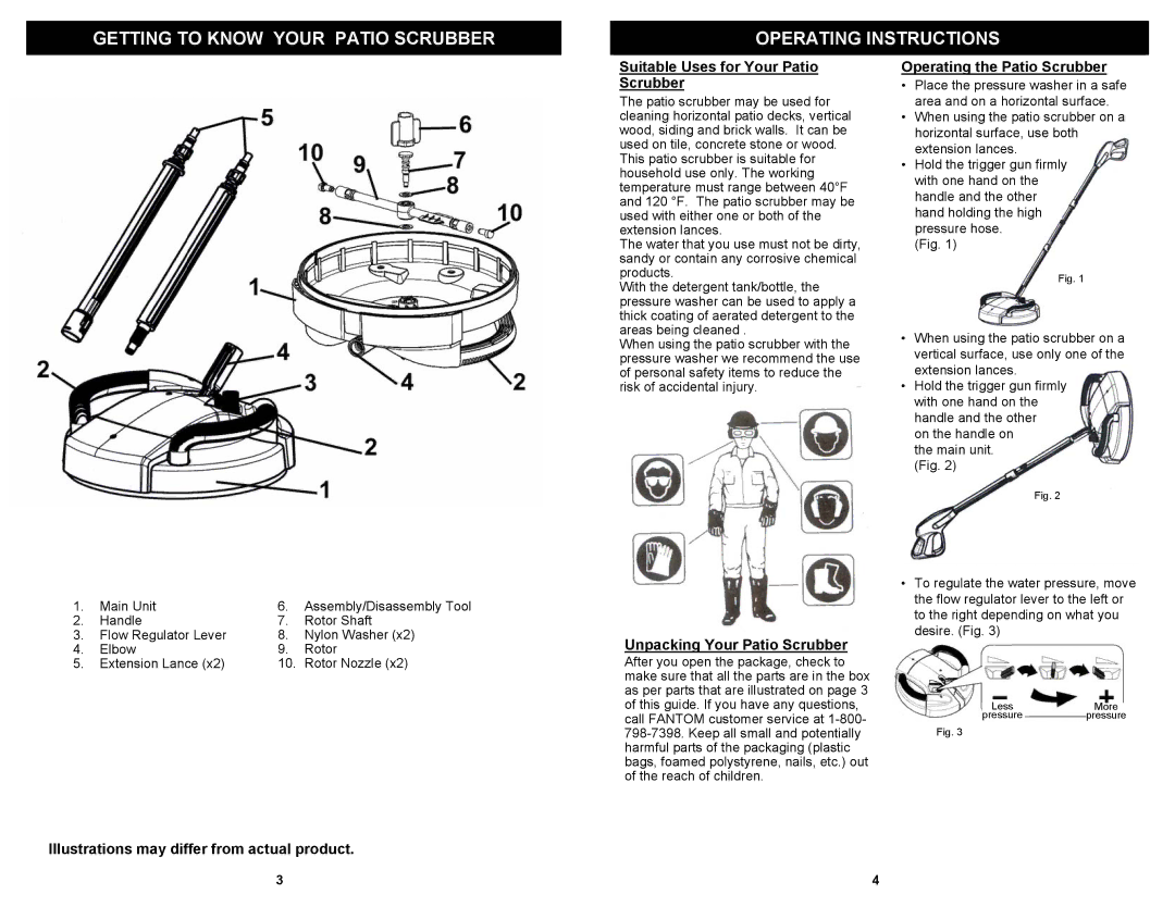 Fantom Vacuum PS46H owner manual Unpacking Your Patio Scrubber, Operating the Patio Scrubber 