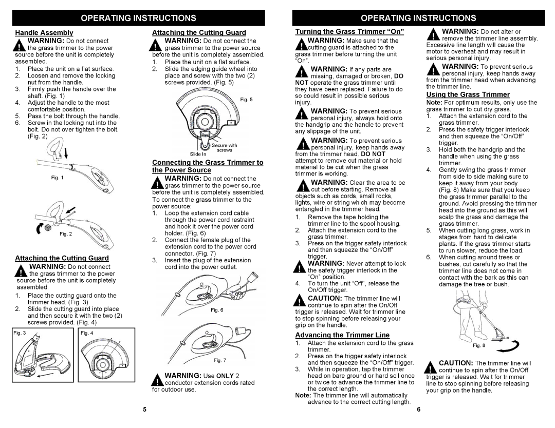 Fantom Vacuum PT180H owner manual Turning the Grass Trimmer On, Using the Grass Trimmer, Advancing the Trimmer Line 