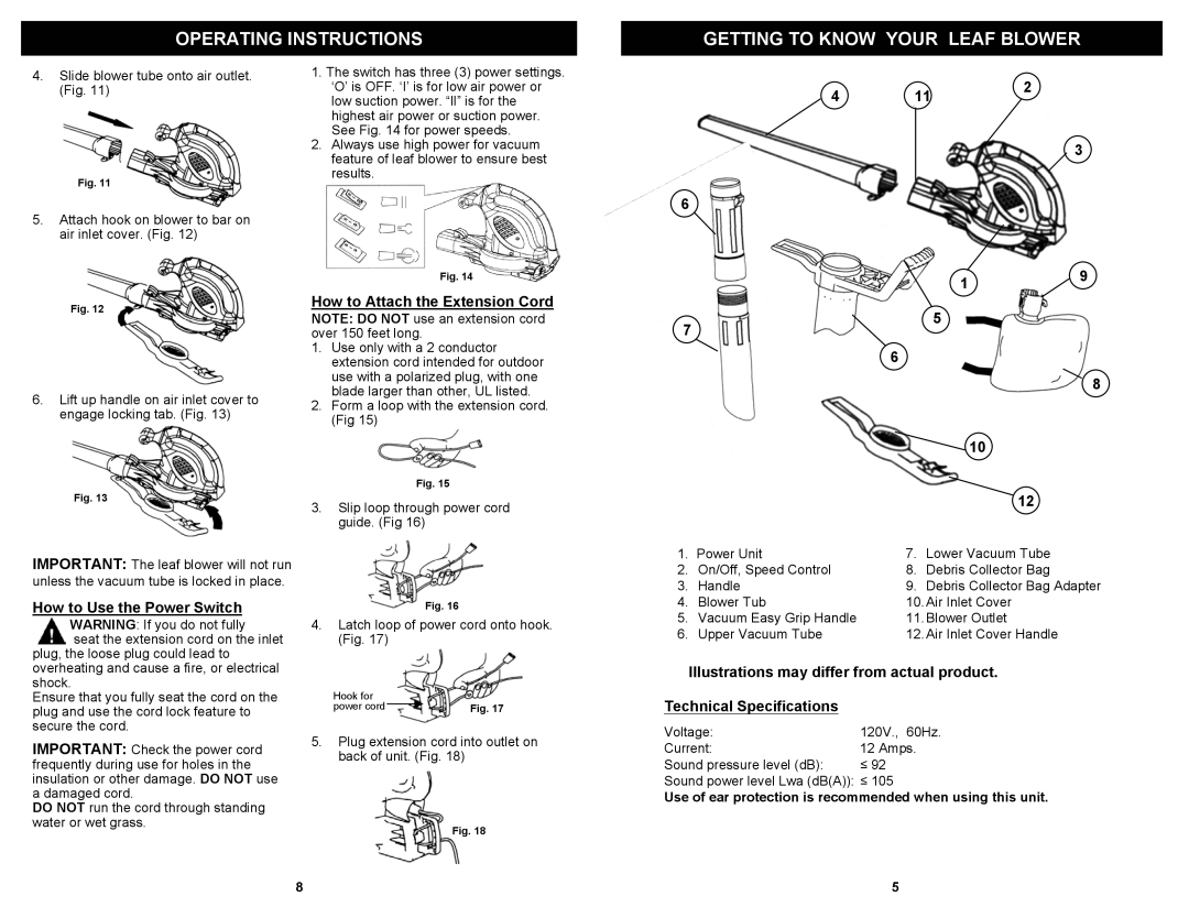 Fantom Vacuum PT199H owner manual Operating Instructions Getting to Know Your Leaf Blower, How to Attach the Extension Cord 