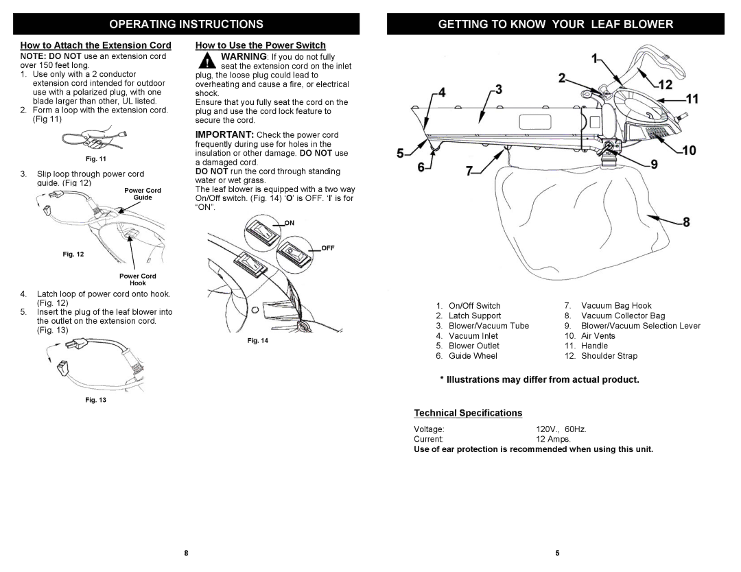 Fantom Vacuum PT205H owner manual Operating Instructions Getting to Know Your Leaf Blower, How to Attach the Extension Cord 