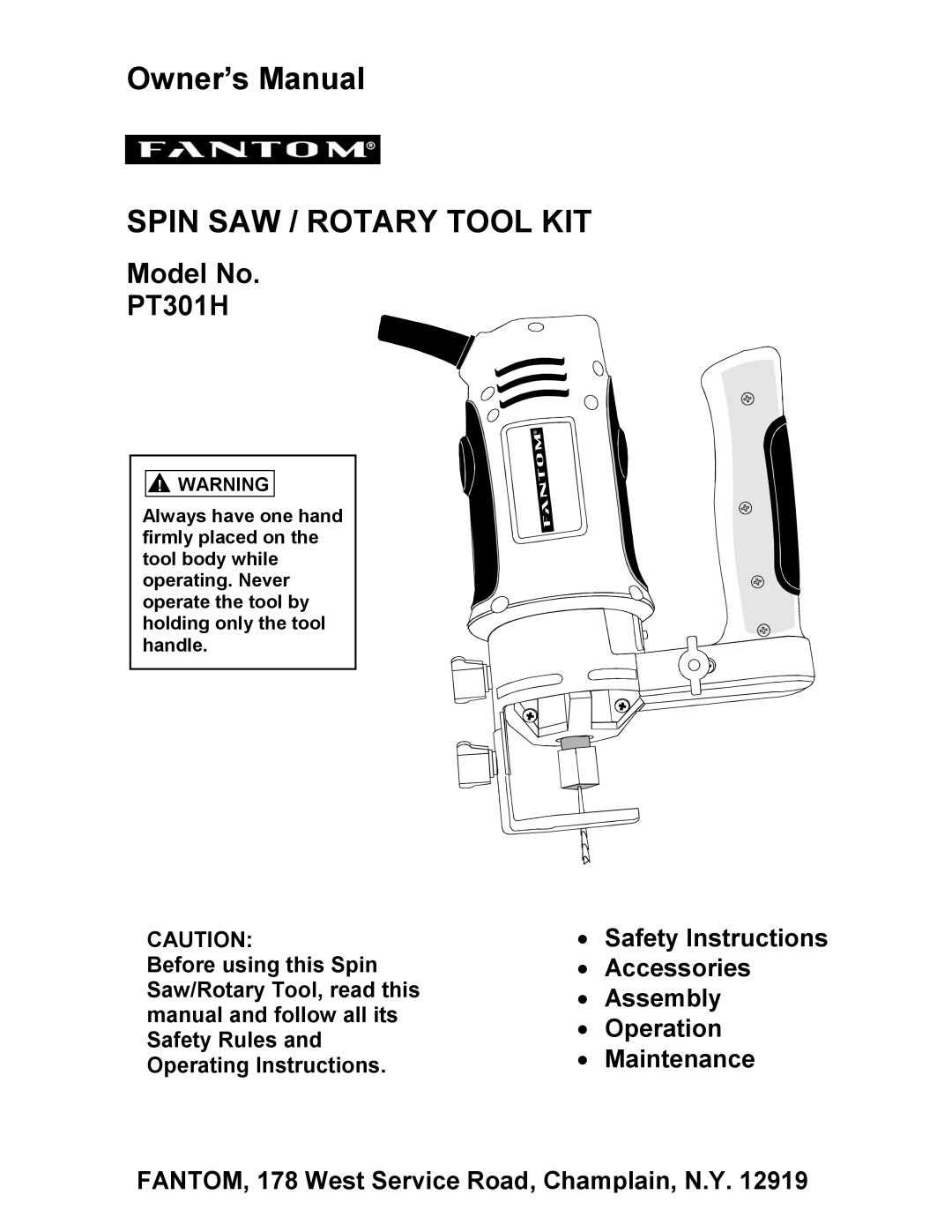 Fantom Vacuum PT301H owner manual Spin SAW / Rotary Tool KIT 