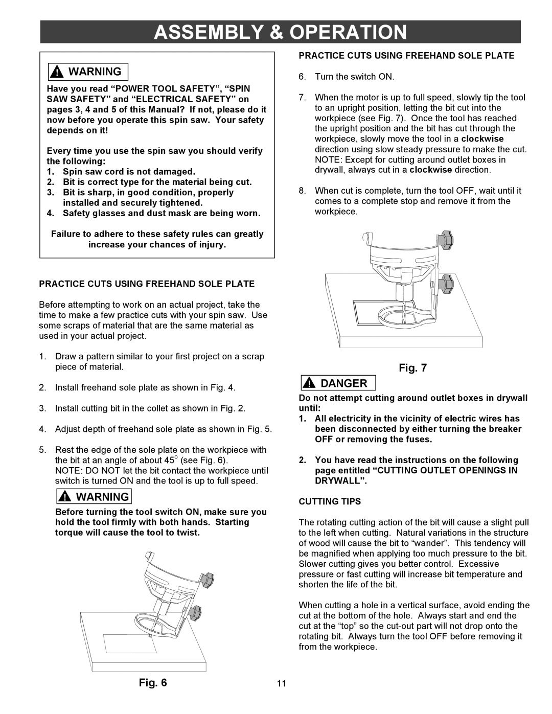 Fantom Vacuum PT301H owner manual Practice Cuts Using Freehand Sole Plate, Cutting Tips 