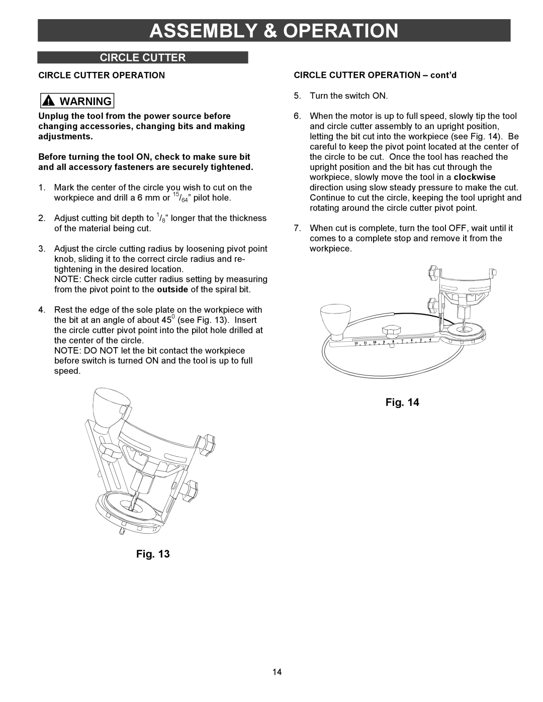 Fantom Vacuum PT301H owner manual Circle Cutter Operation cont’d 