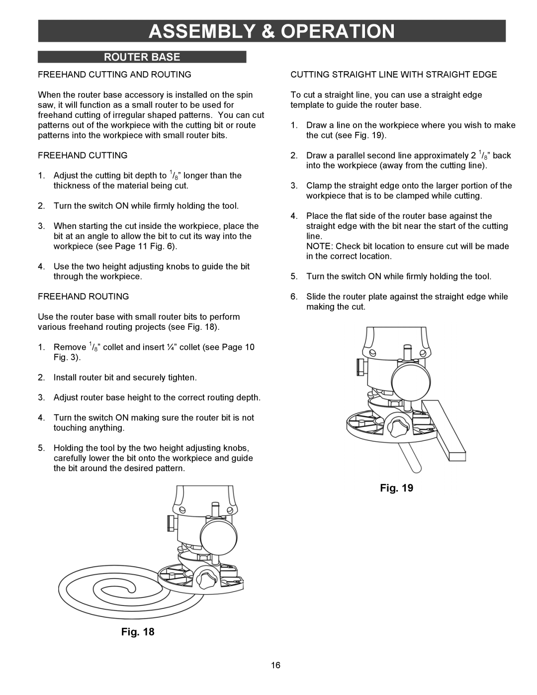 Fantom Vacuum PT301H owner manual Freehand Cutting and Routing 