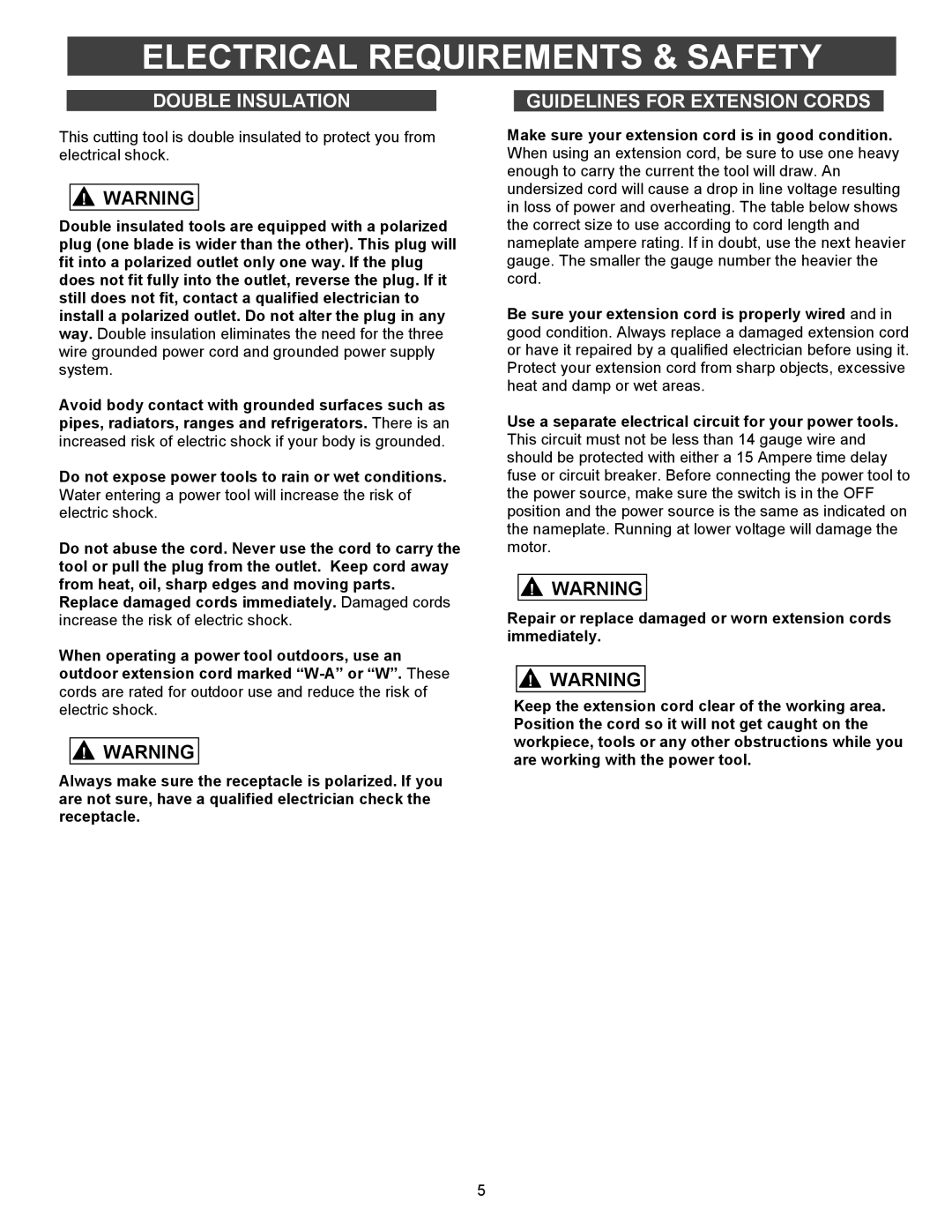 Fantom Vacuum PT302H owner manual Electrical Requirements & Safety, Double Insulation, Guidelines for Extension Cords 