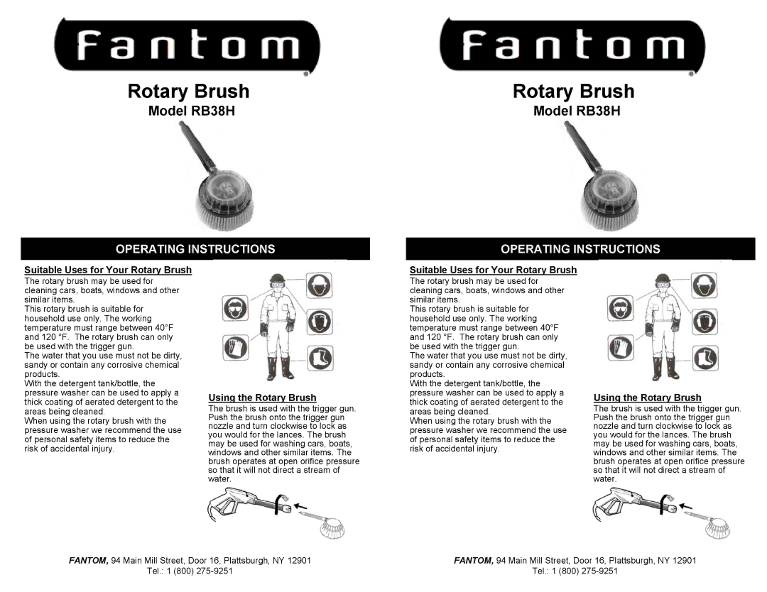 Fantom Vacuum RB38H manual Suitable Uses for Your Rotary Brush, Using the Rotary Brush 