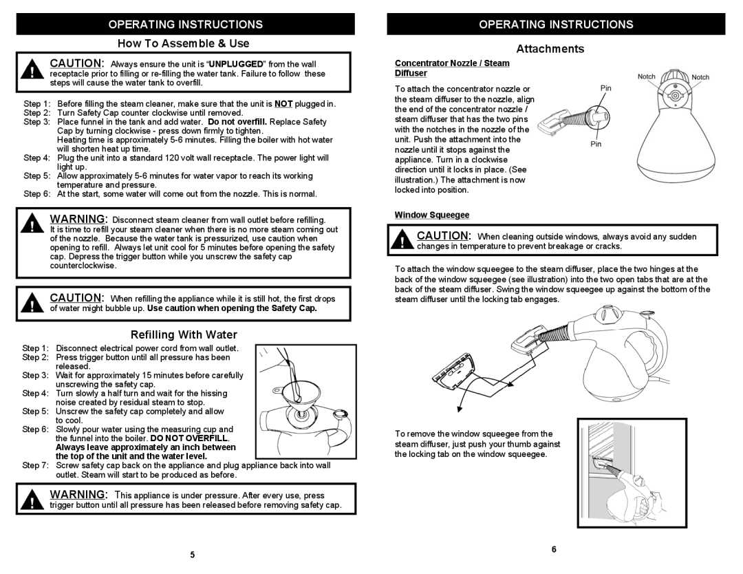 Fantom Vacuum SC710H owner manual Concentrator Nozzle / Steam Diffuser, Window Squeegee 