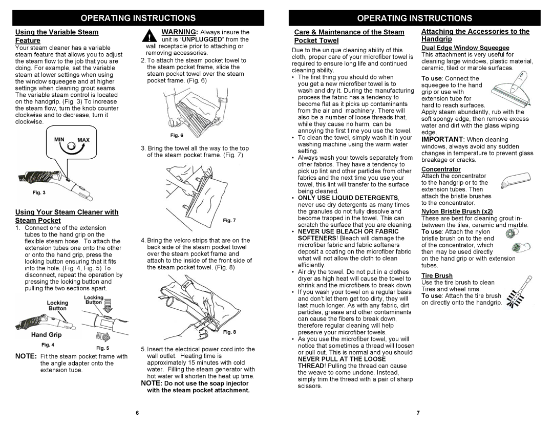 Fantom Vacuum SC925H owner manual Using the Variable Steam Feature, Using Your Steam Cleaner with Steam Pocket 