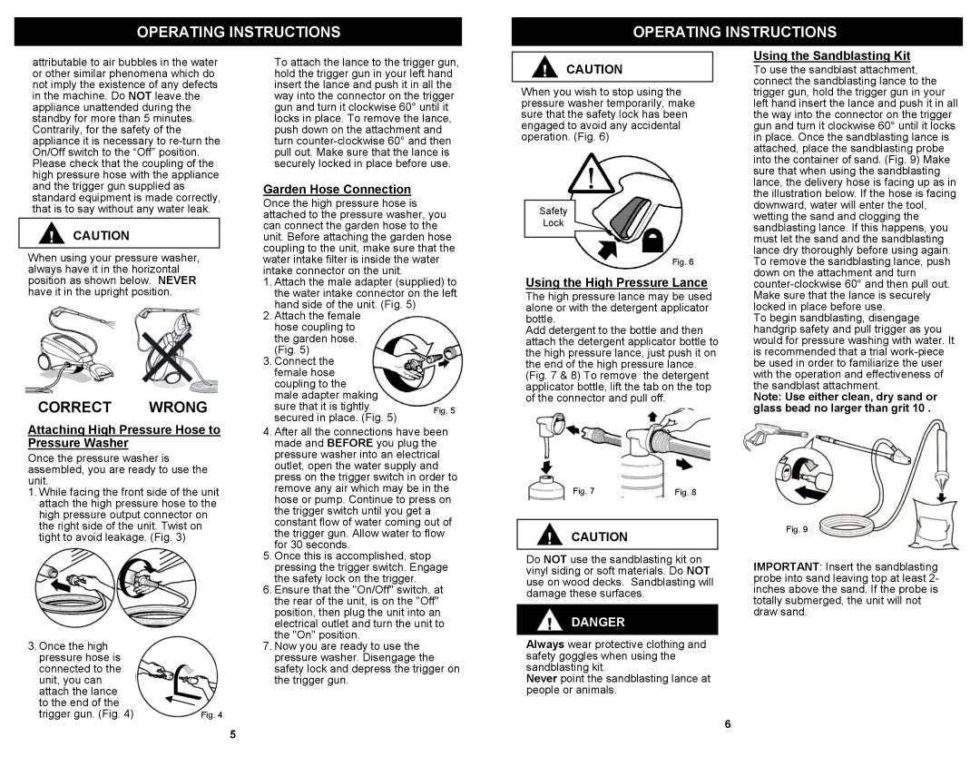 Fantom Vacuum VPW40H Operating Instructions Operatinginginstructionst, Attaching High Pressure Hose to Pressure Washer 