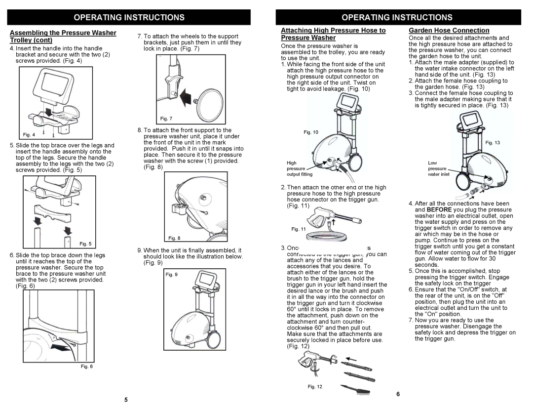 Fantom Vacuum VPW43H Operating Instructions Operatinginginstructionst, Attaching High Pressure Hose to Pressure Washer 