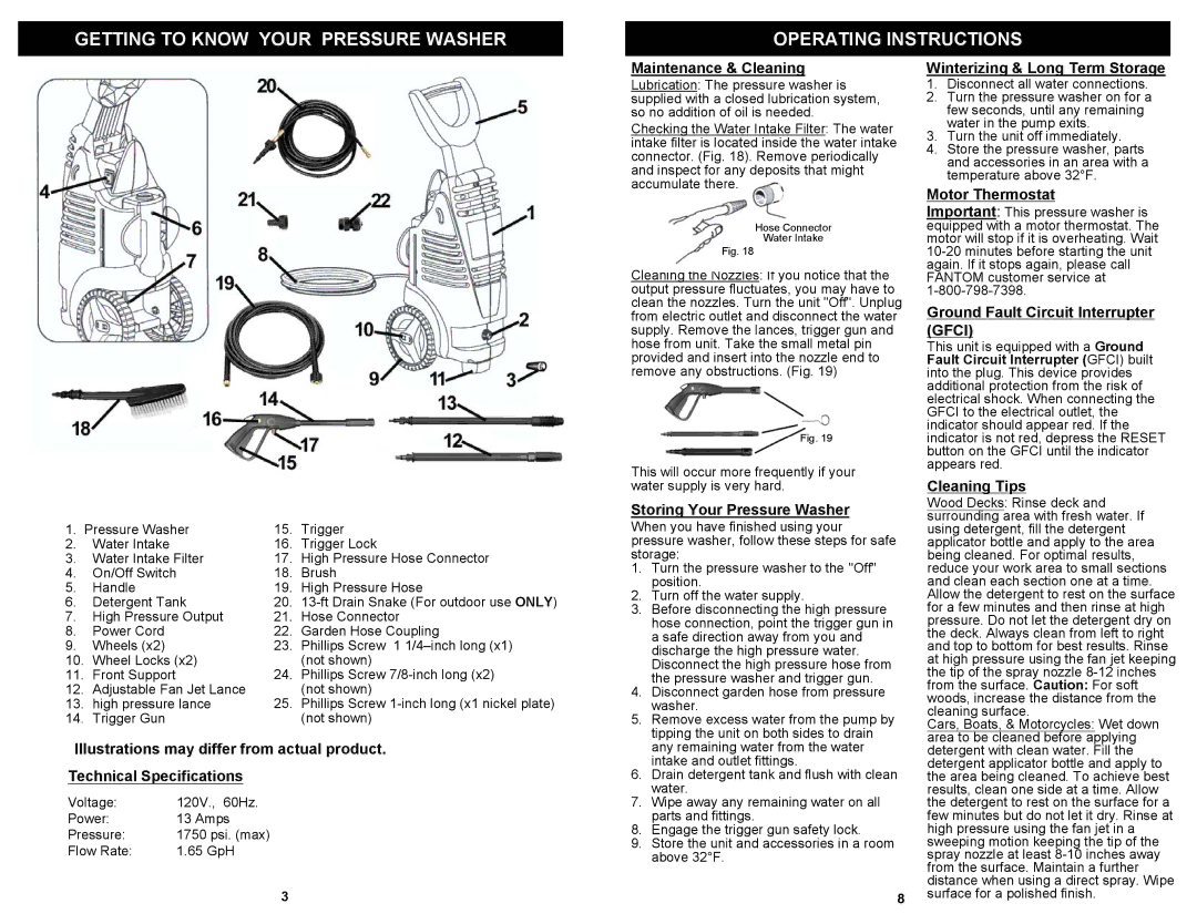 Fantom Vacuum VPW46H Maintenance & Cleaning, Storing Your Pressure Washer, Winterizing & Long Term Storage, Cleaning Tips 